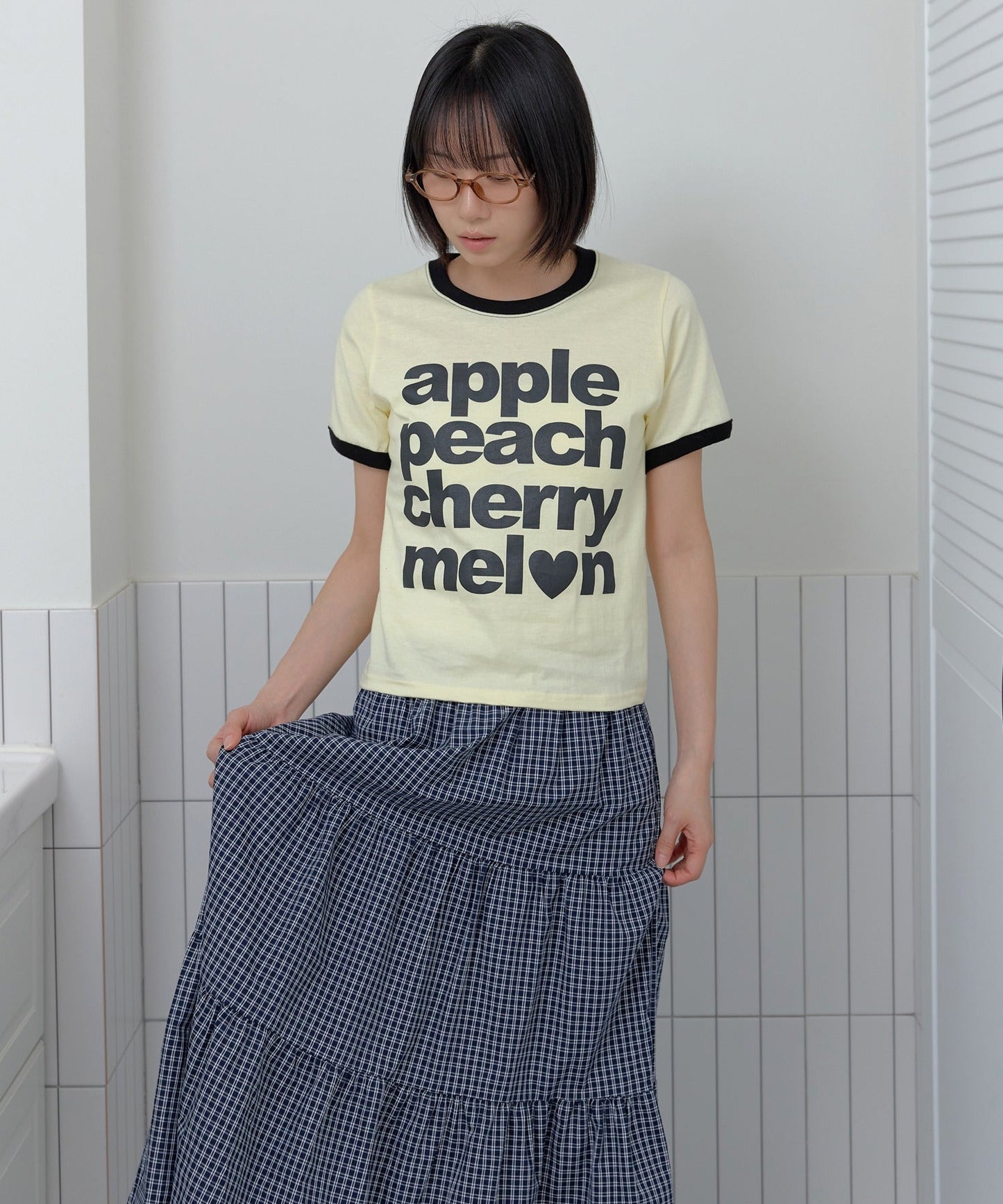 ウエストゴムチェックフリルフレアロングカンカンスカート