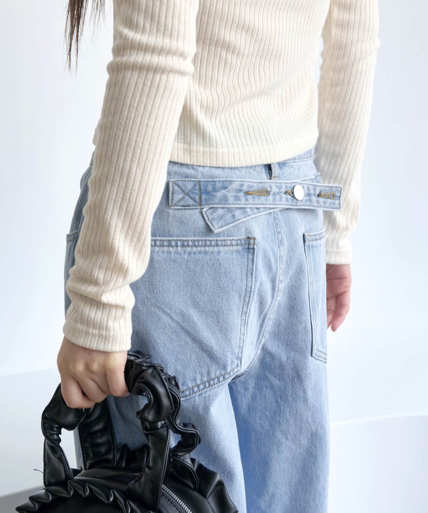 フロントフェイクポケットバウンドウールスリムストレートスラックスパンツ