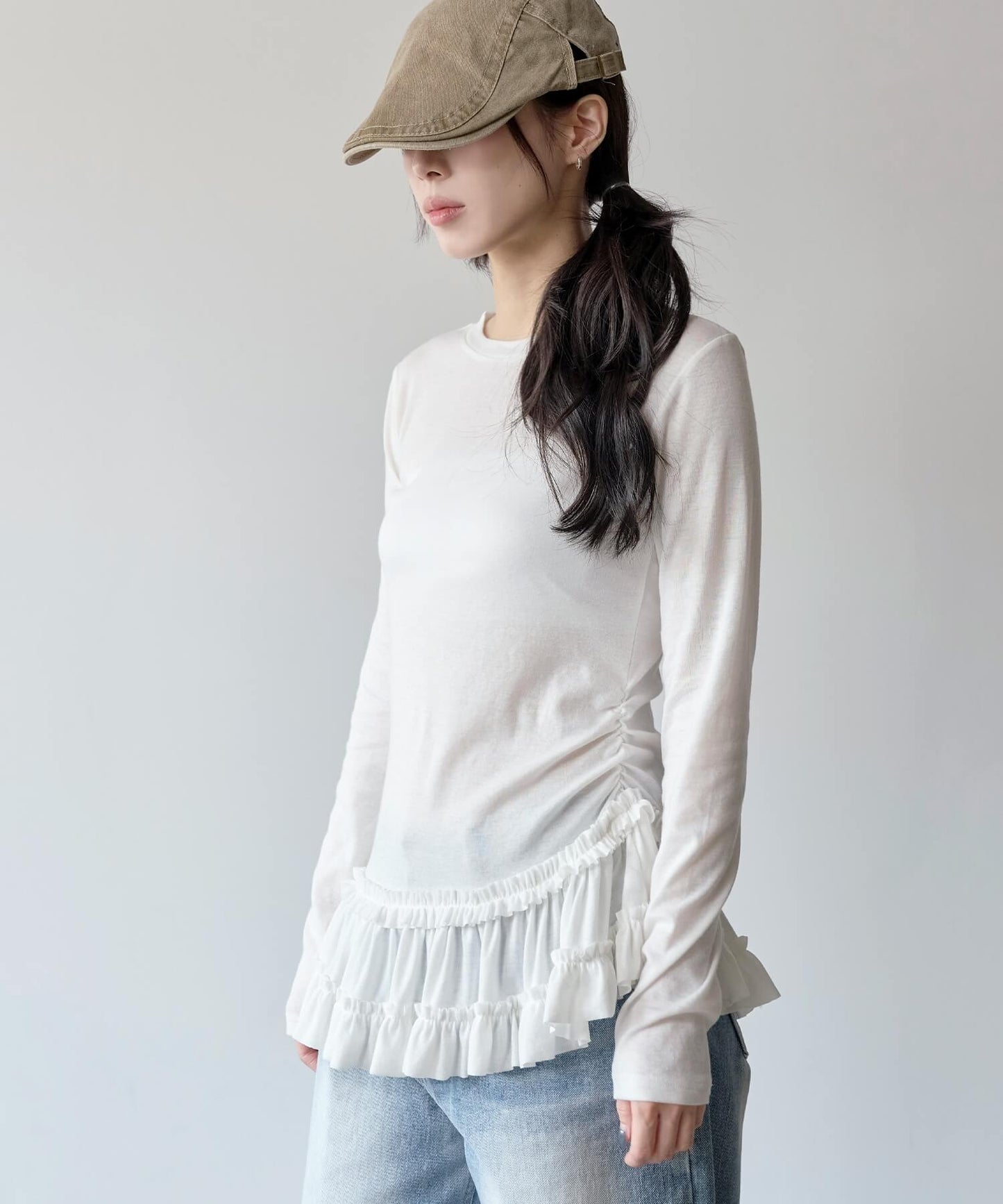ベリーティアードフリルシャーリングレイヤードTシャツカットソー