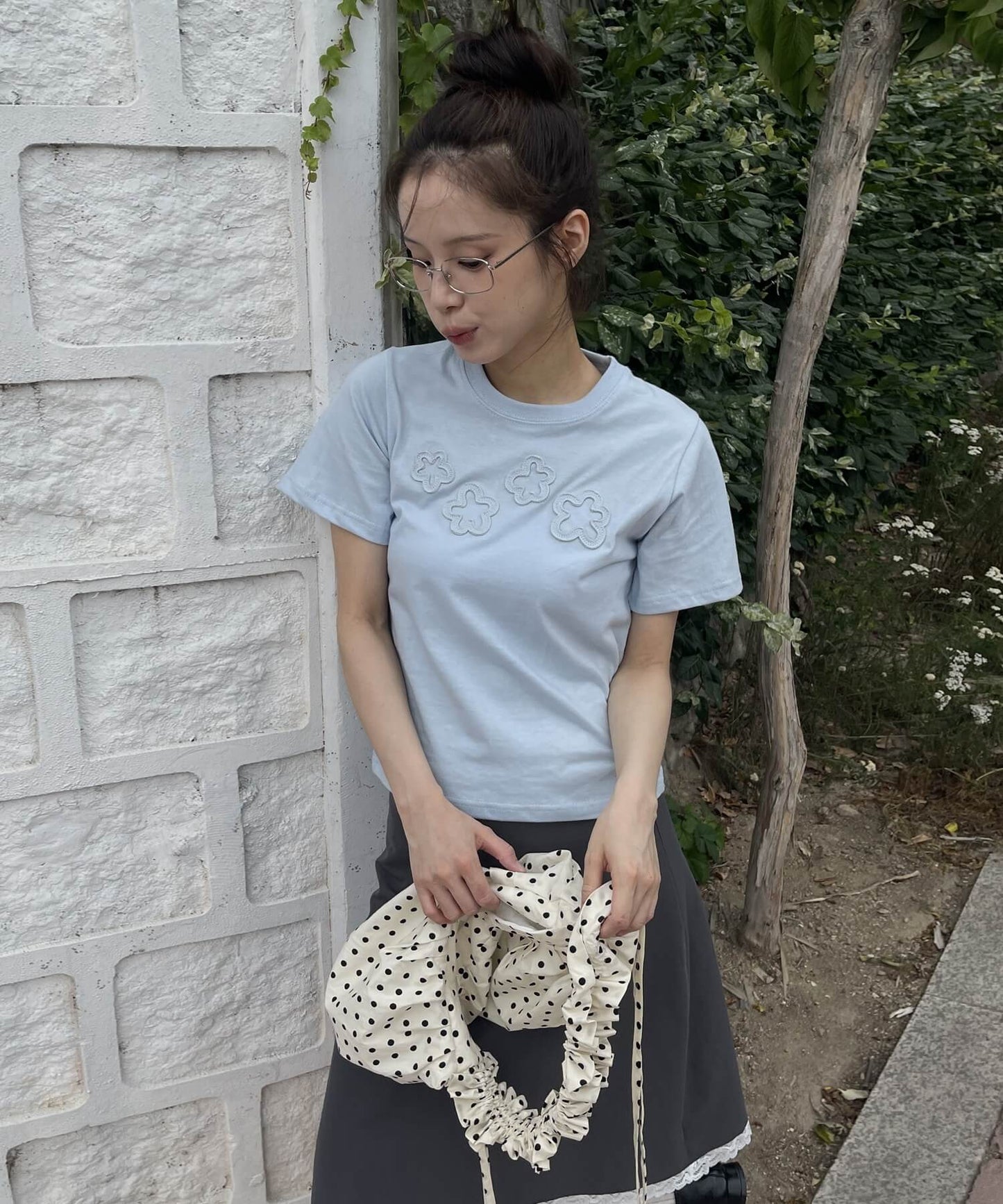 ダッフルフラワーワッペンレタリング半袖Tシャツ