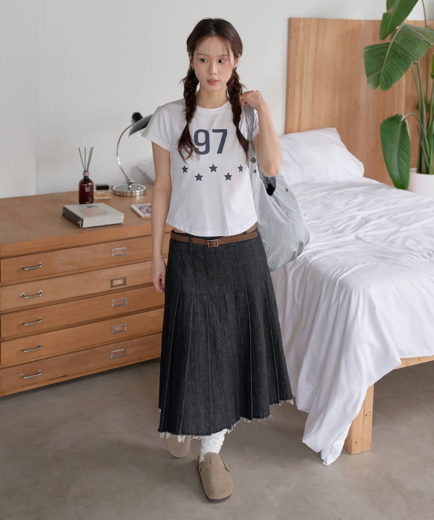 97スターレタリングクロップド半袖Tシャツ