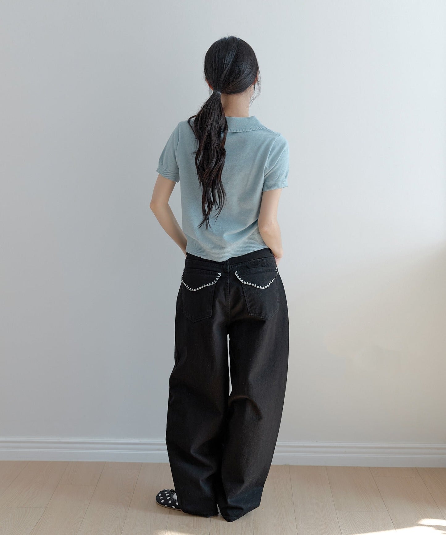 【オリジナル】ラブリーバックポケット刺繍バルーンコットンチノパンツ