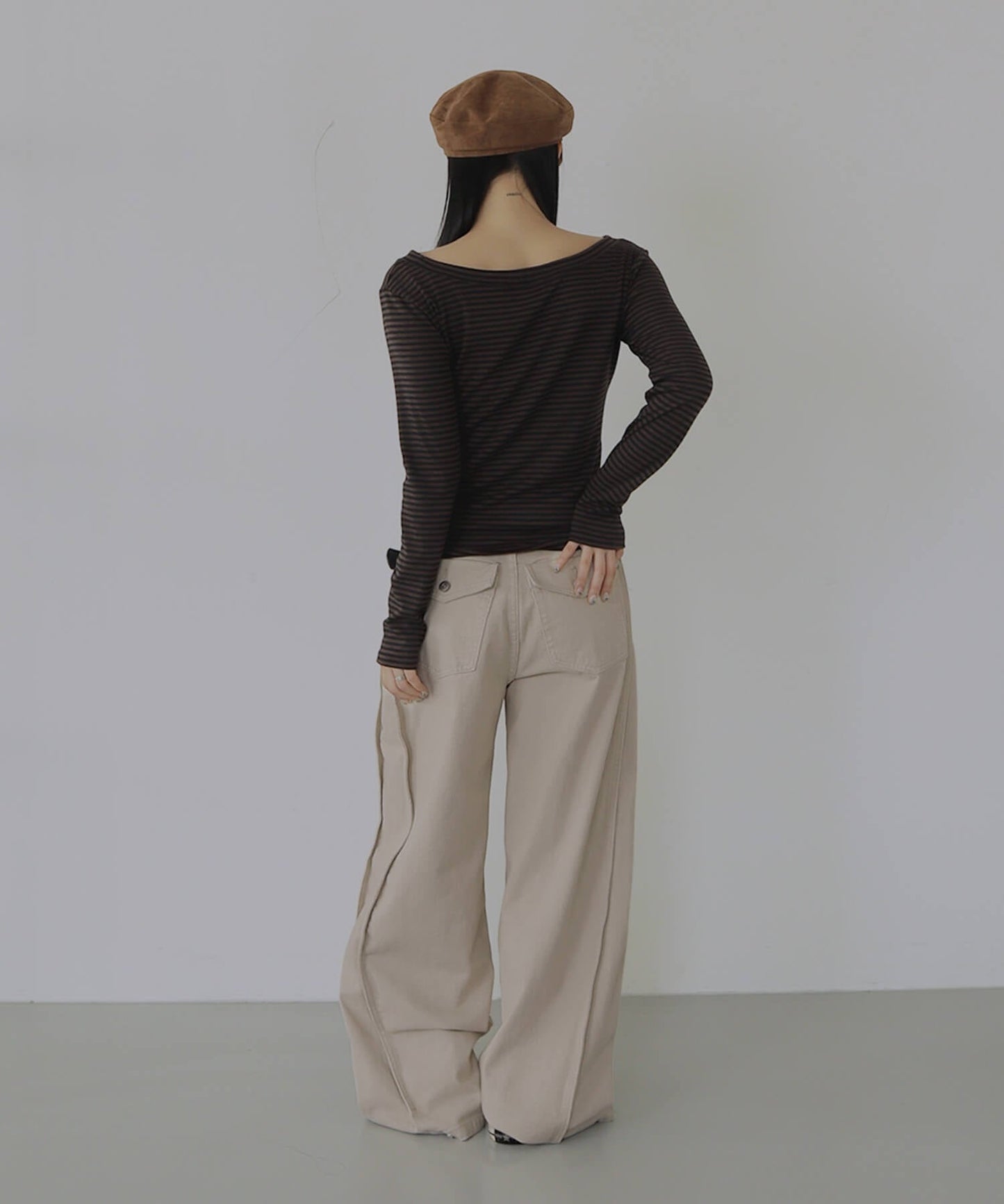 ストライプワンショルダー長袖Tシャツカットソー