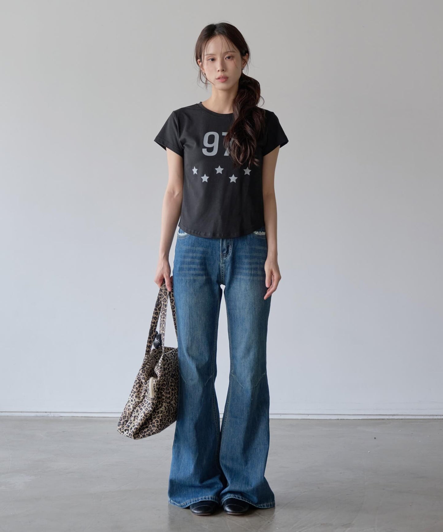 97スターレタリングクロップド半袖Tシャツ