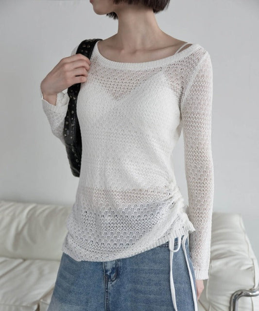 ネッティングサイドシャーリングボードネックニット