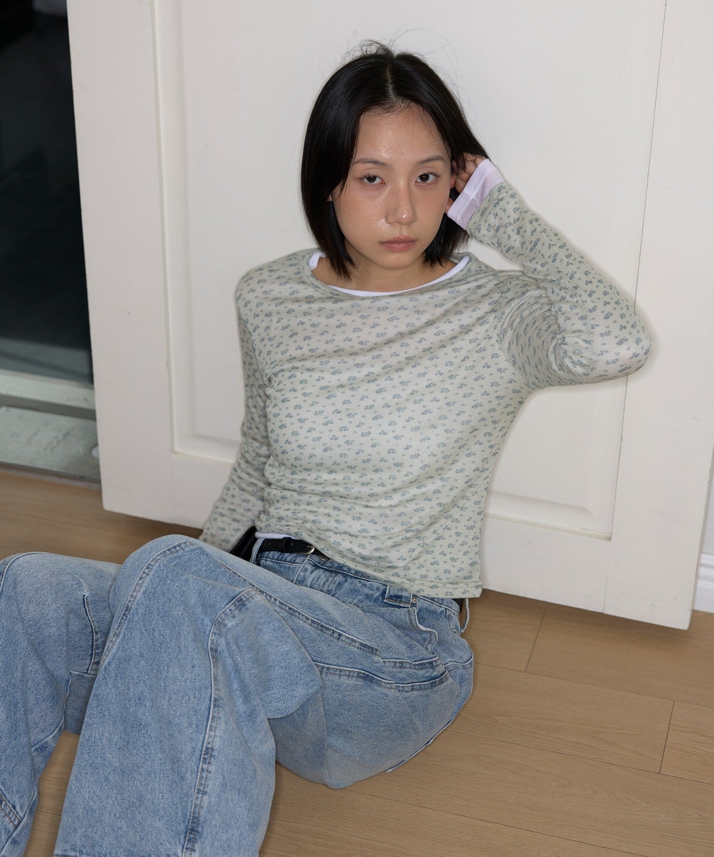 ジャスミンフラワーレイヤードインナーTシャツカットソー