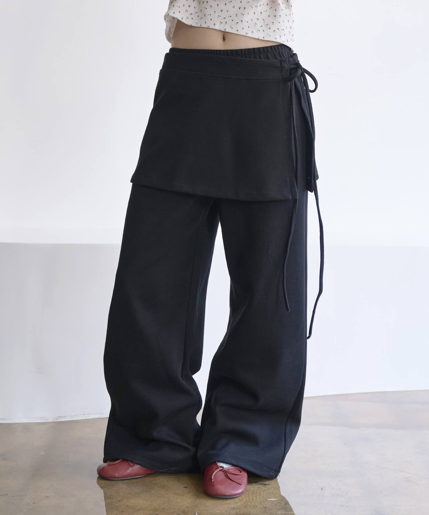 【スカート取り外し可能】 ラップスカート＆ストリングスウェットSETパンツ