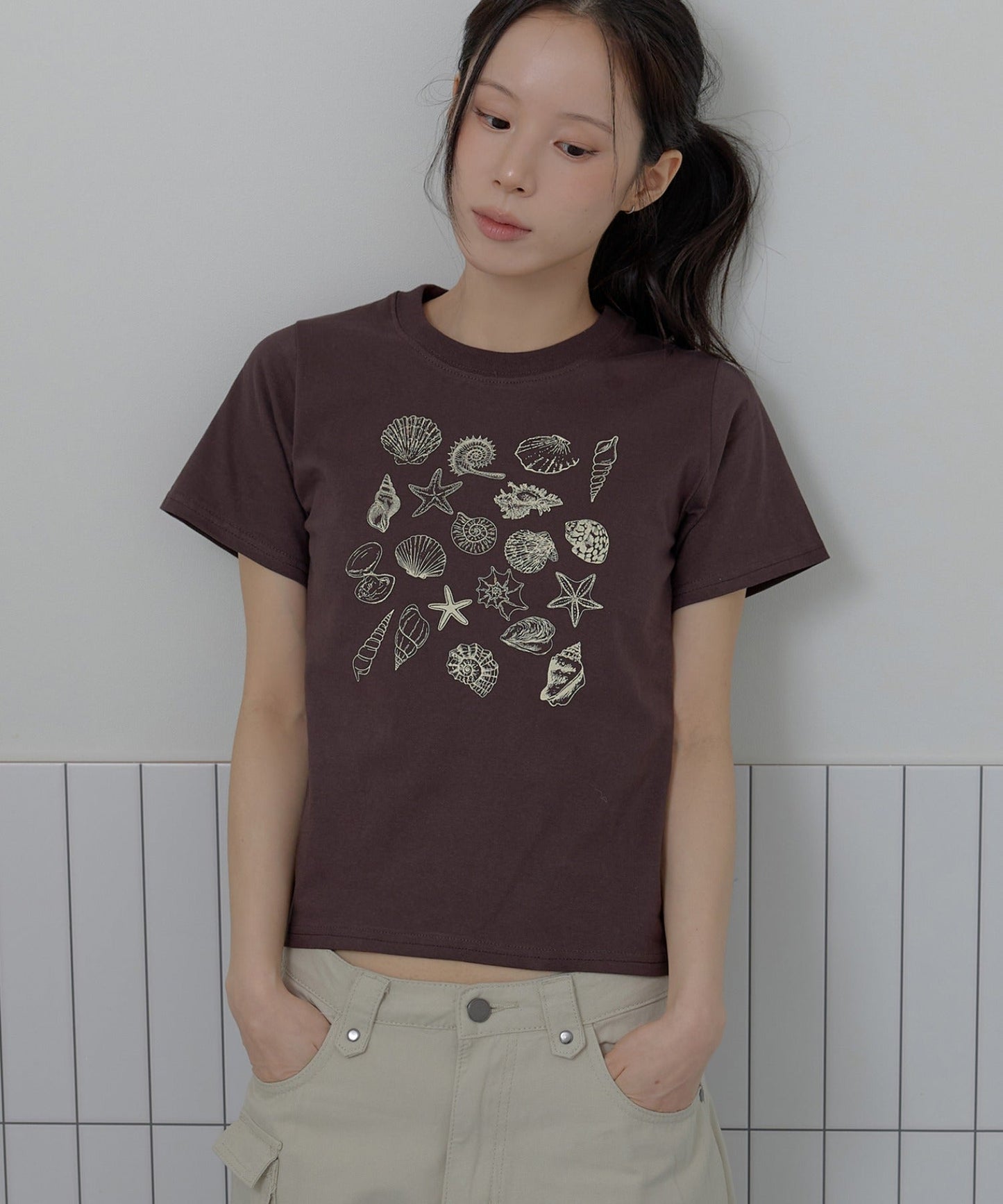 シェルプリントヴィンテージ半袖Tシャツカットソー