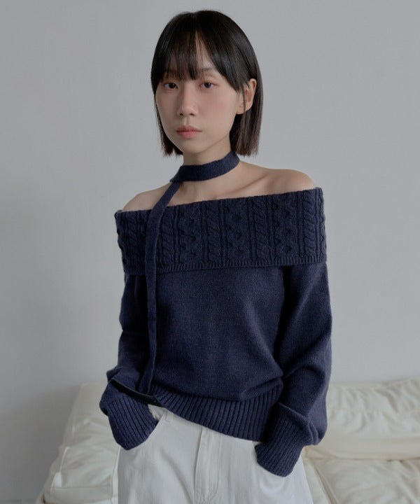 マフラーSET編み模様デザインオフショルダーニット