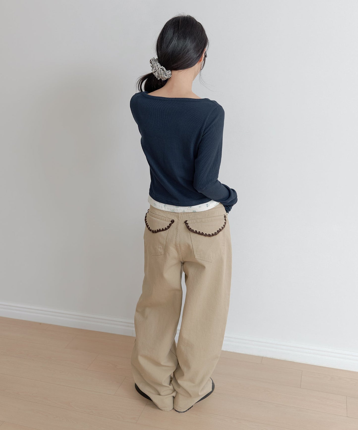 【オリジナル】ラブリーバックポケット刺繍バルーンコットンチノパンツ