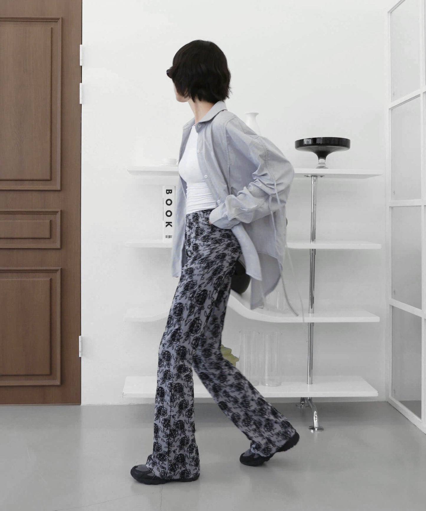 フラワーローズジャカードレイヤードブーツカットレギンスパンツ