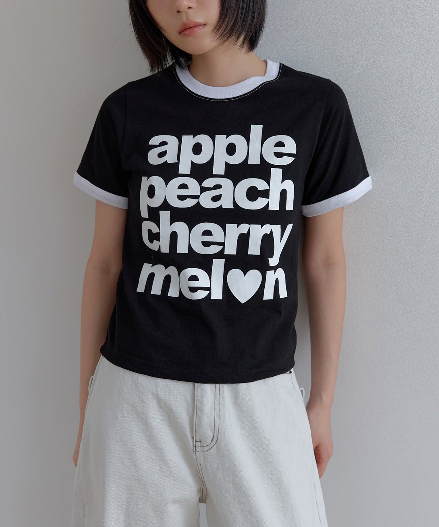 カジュアルフルーツレタリングリンガー半袖Tシャツ