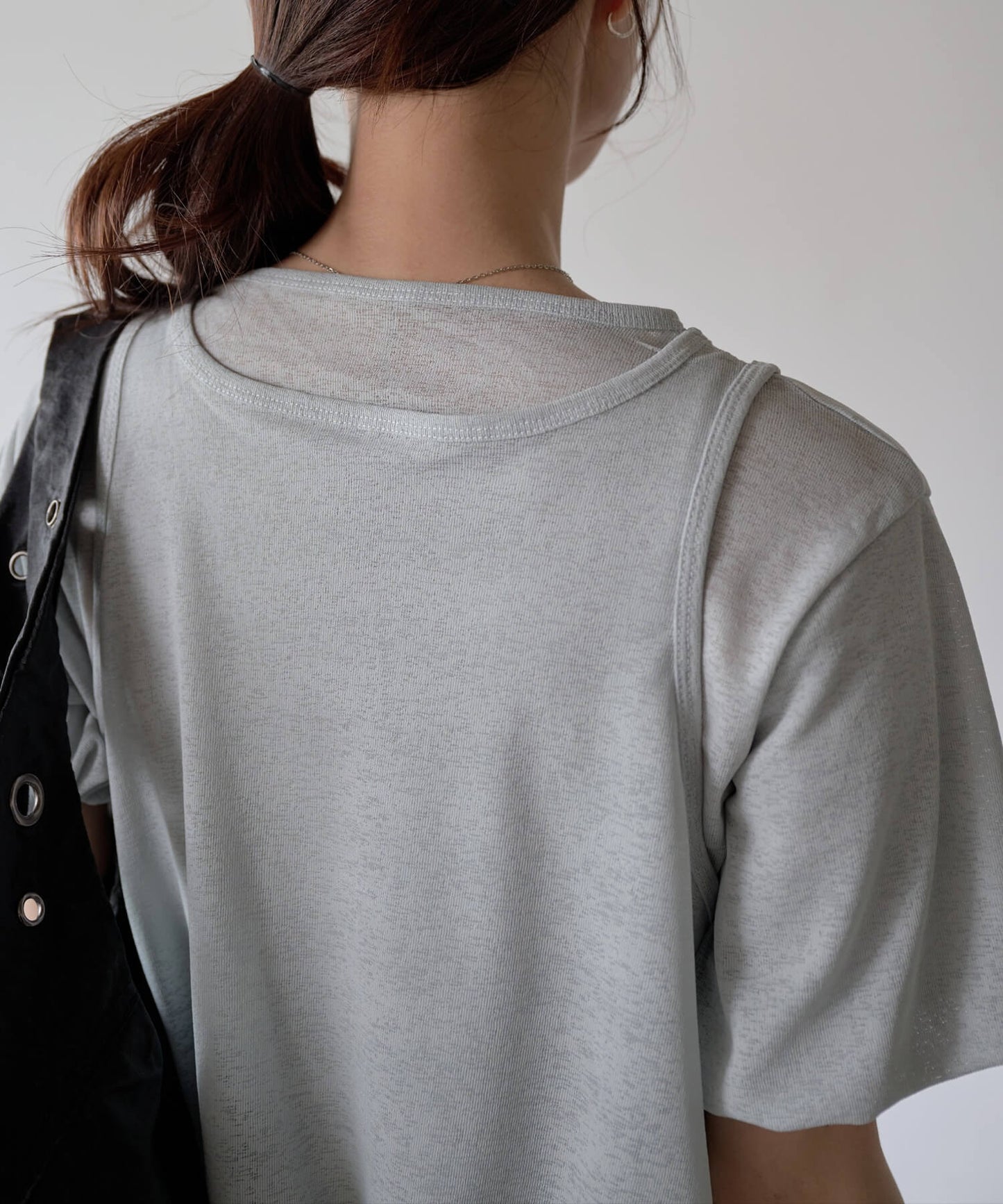 パステルキャンディレイヤードシースルーバルーンセミクロップドTシャツブラウスカットソー