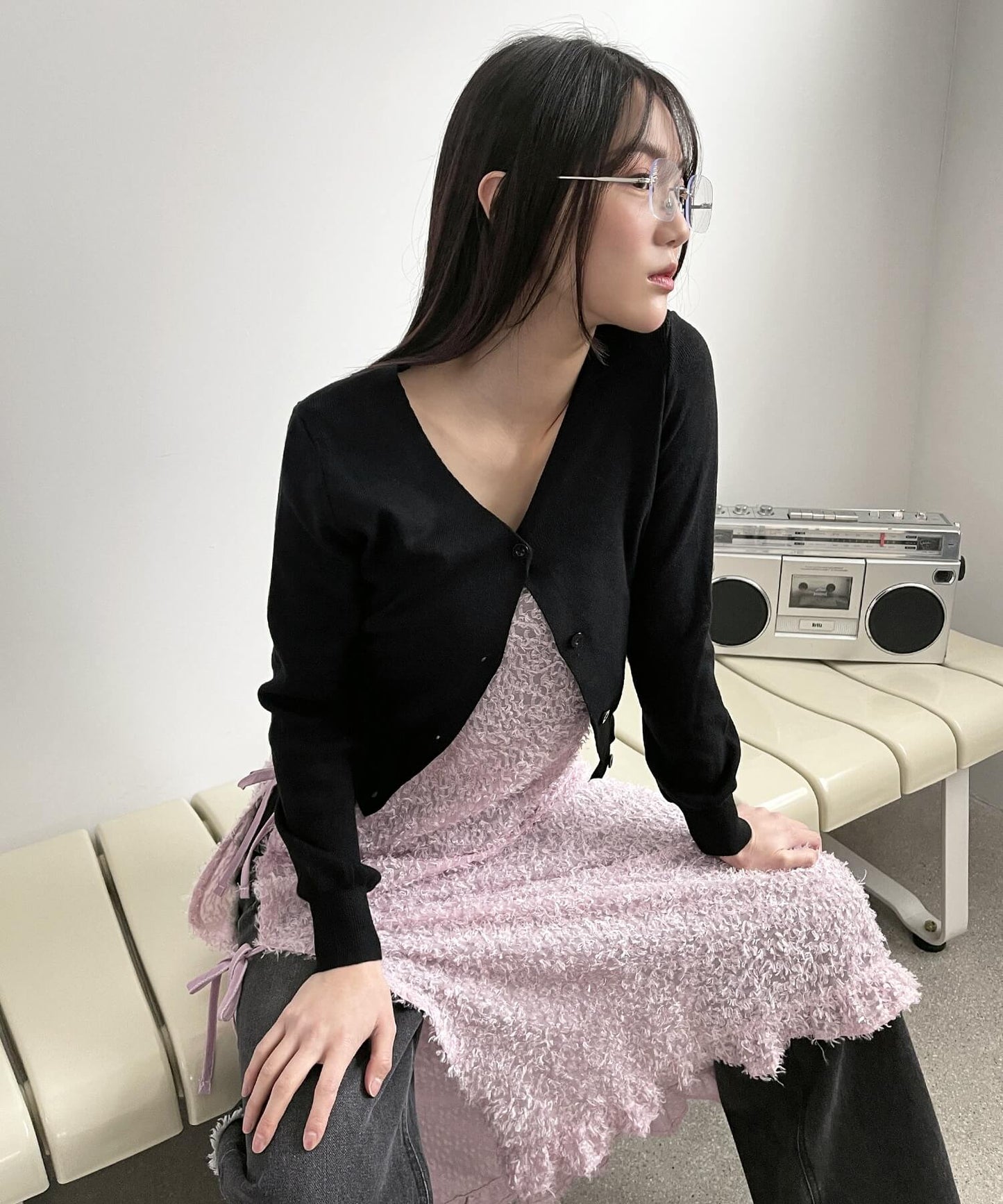 [UNE ORIGINAL]シースルーフリンジロングレイヤードワンピース
