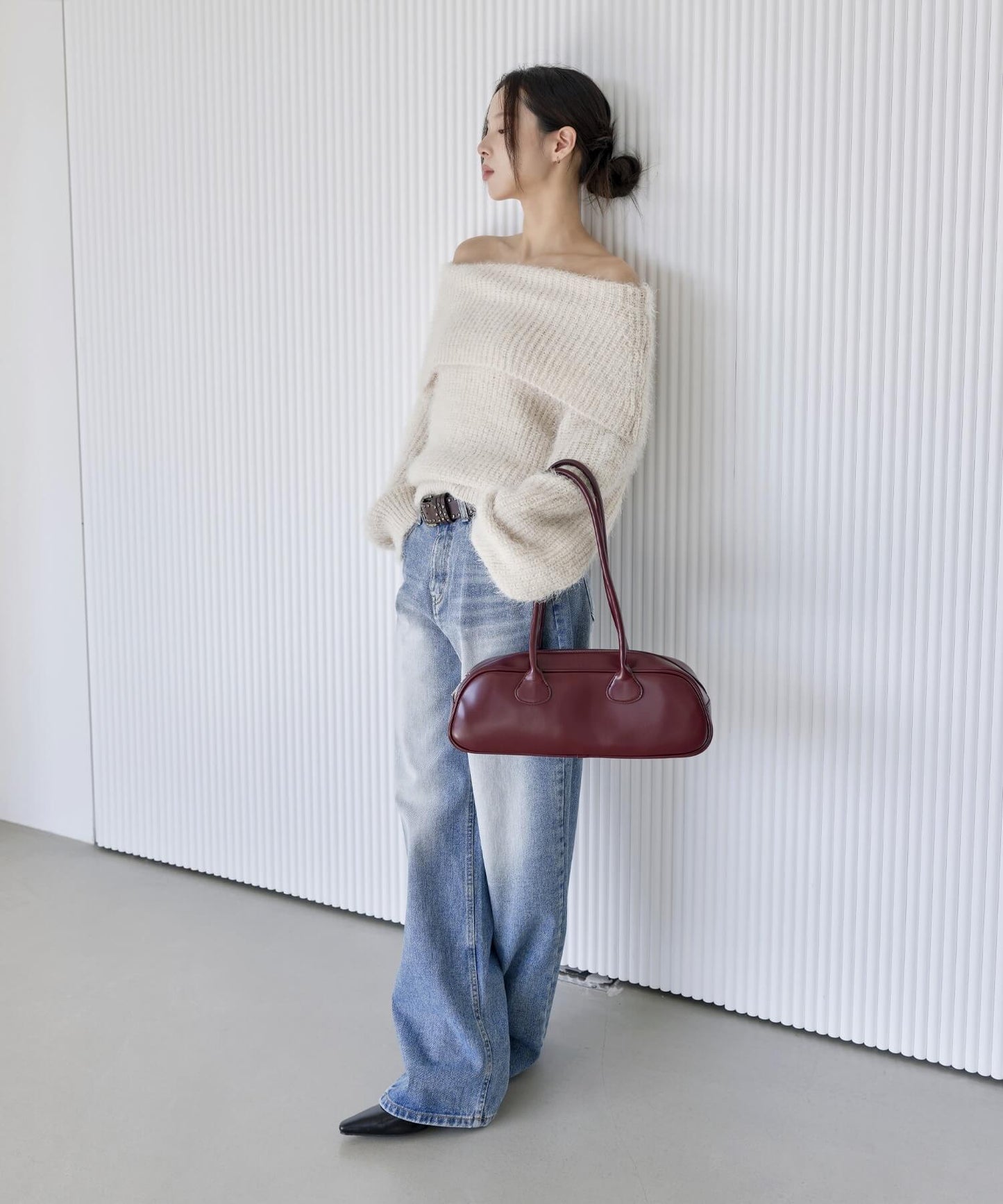 アンゴラモヘアフォンダンオフショルダーオーバーサイズニット