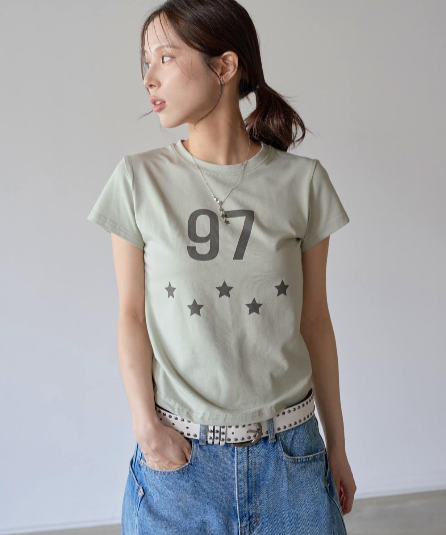 97スターレタリングクロップド半袖Tシャツ