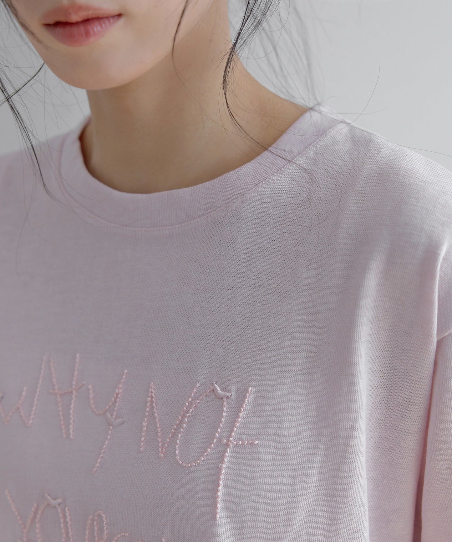 ポイントバイカラー刺繍オーバーサイズ半袖Tシャツカットソー