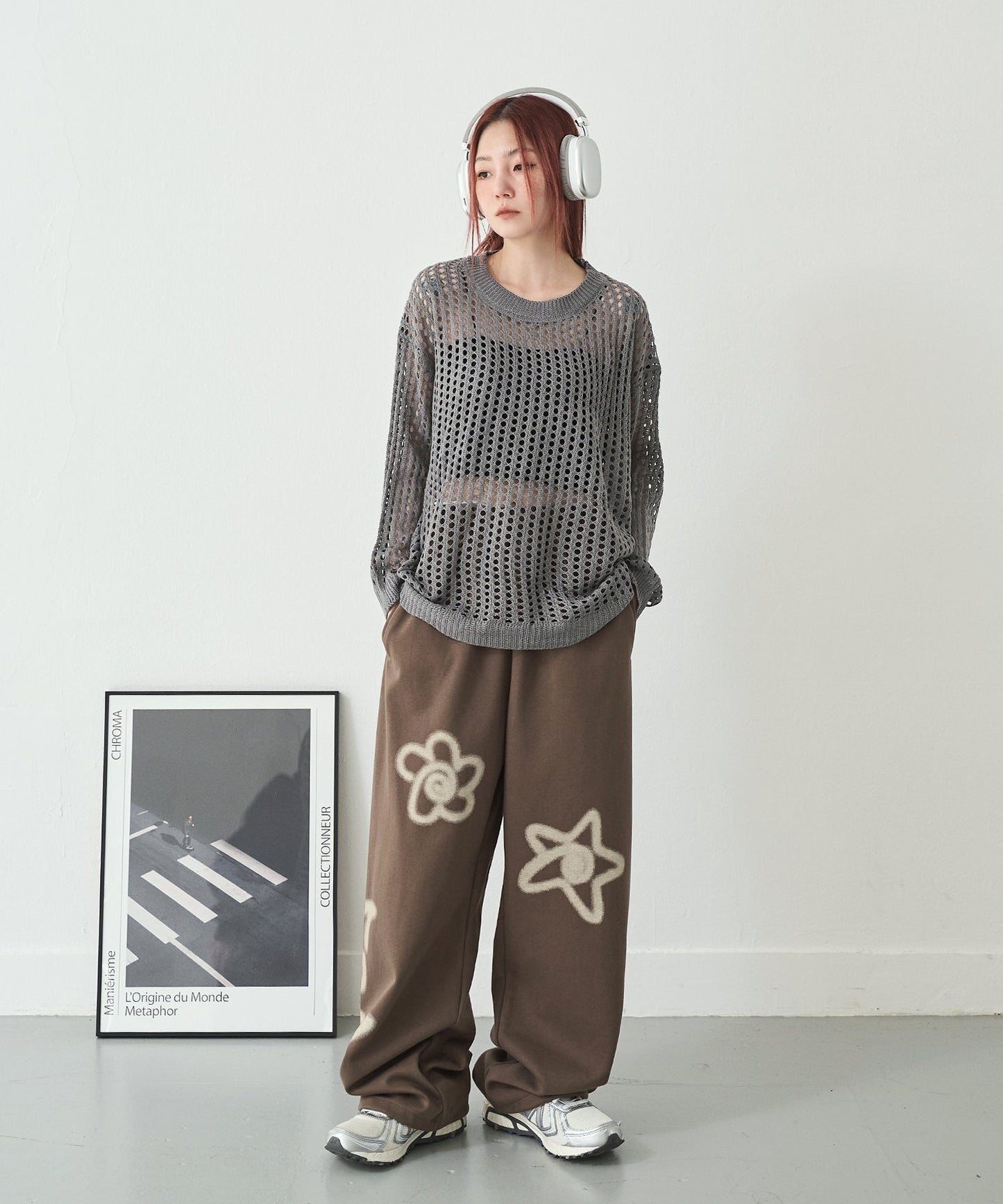 【UNISEX】メンズライクパンチングオーバーサイズメッシュニット