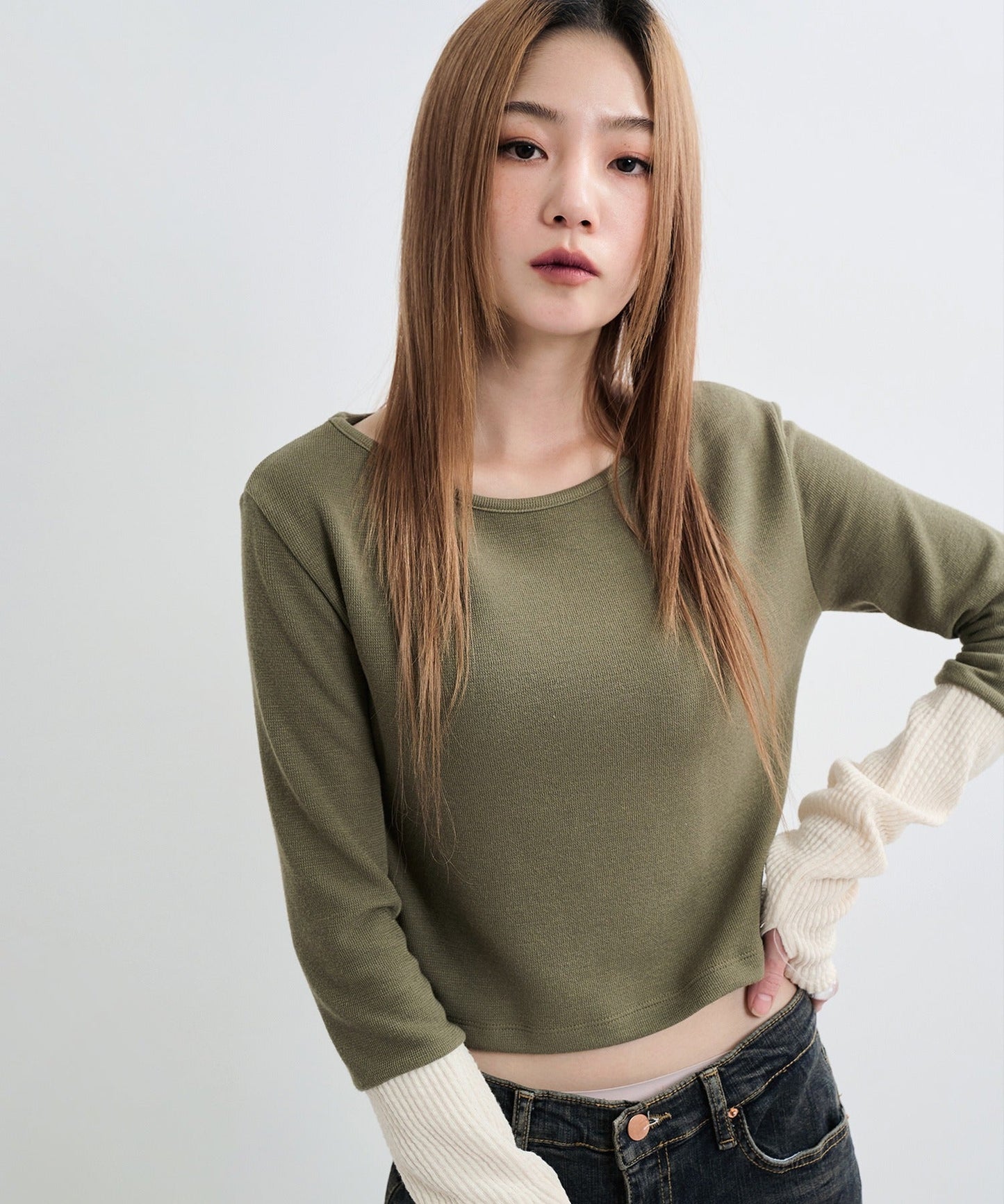 配色ウォーマーTシャツカットソー
