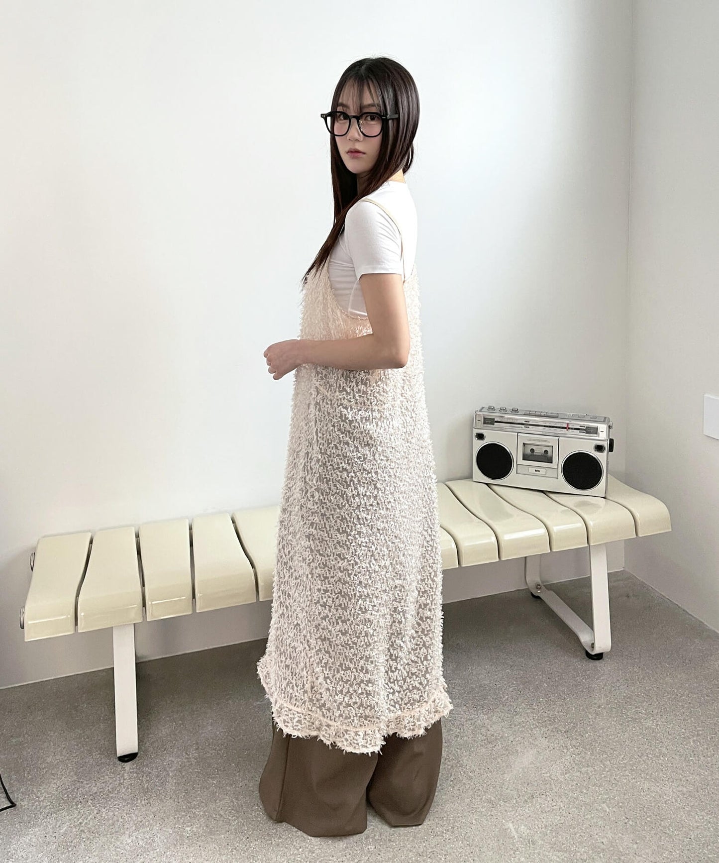 [UNE ORIGINAL]シースルーフリンジロングレイヤードワンピース