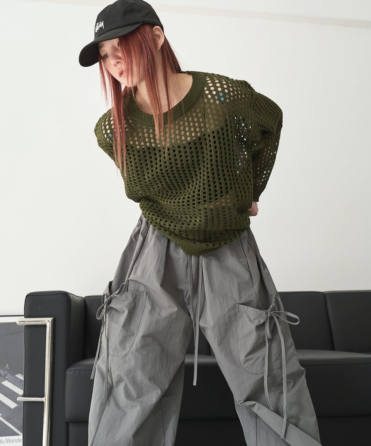 【UNISEX】メンズライクパンチングオーバーサイズメッシュニット