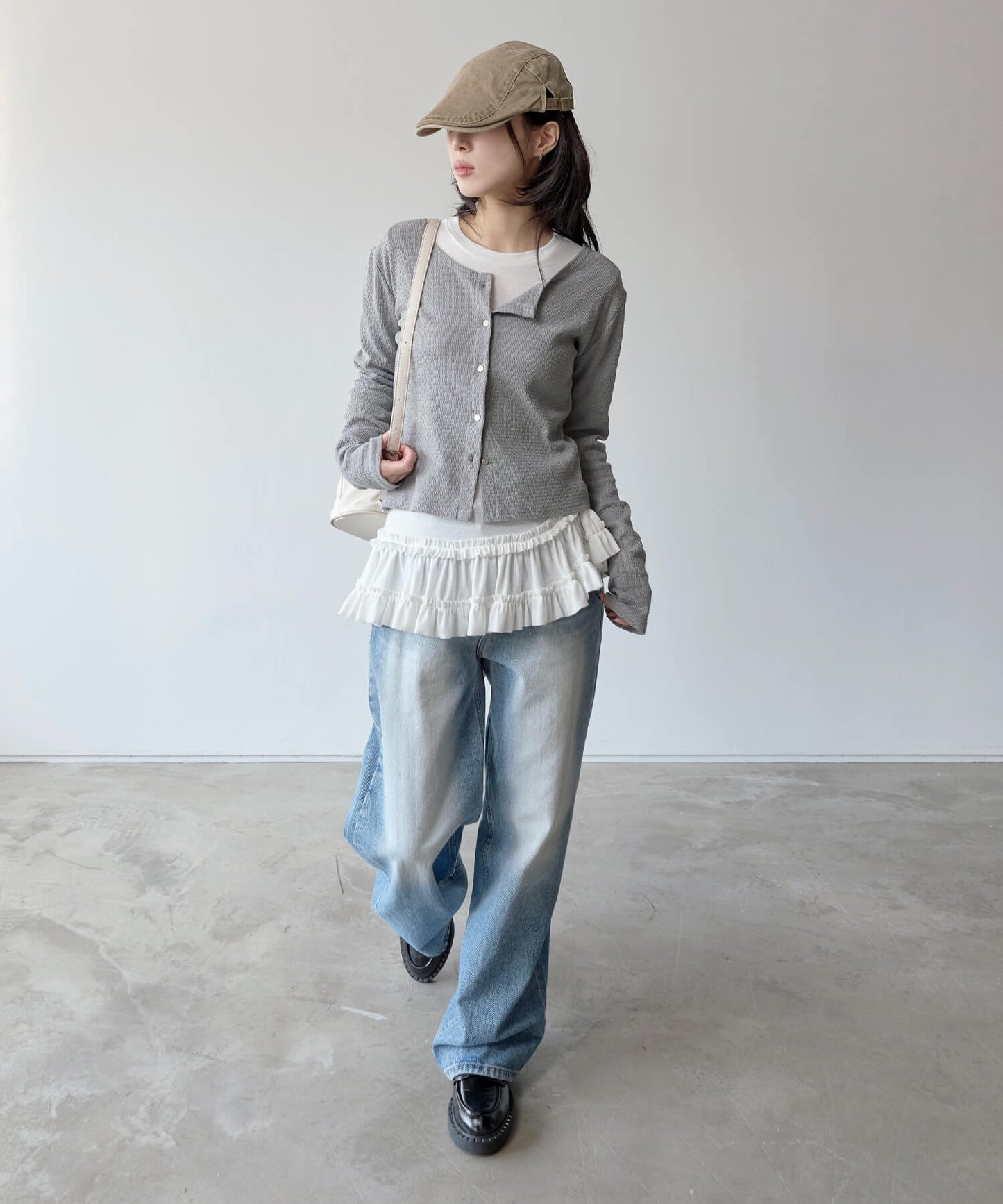 ベリーティアードフリルシャーリングレイヤードTシャツカットソー