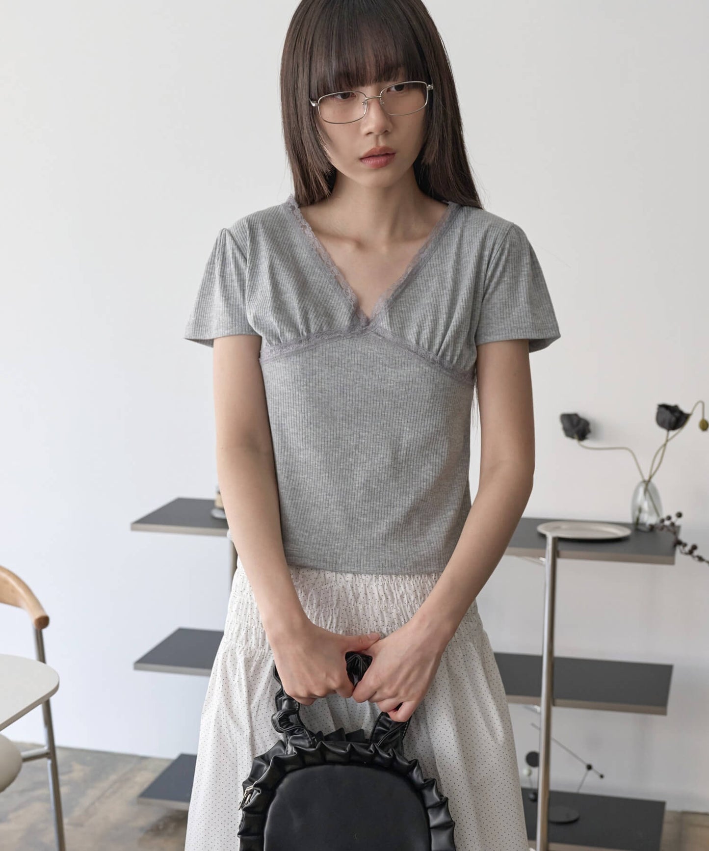 【UNE ORIGINAL】バレエコアラブリーレース半袖Ｔシャツカットソー