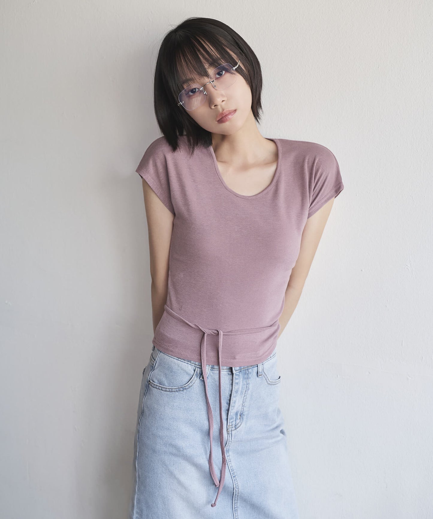 [UNE ORIGINAL]ラウンドネックリボンメイクTシャツカットソー