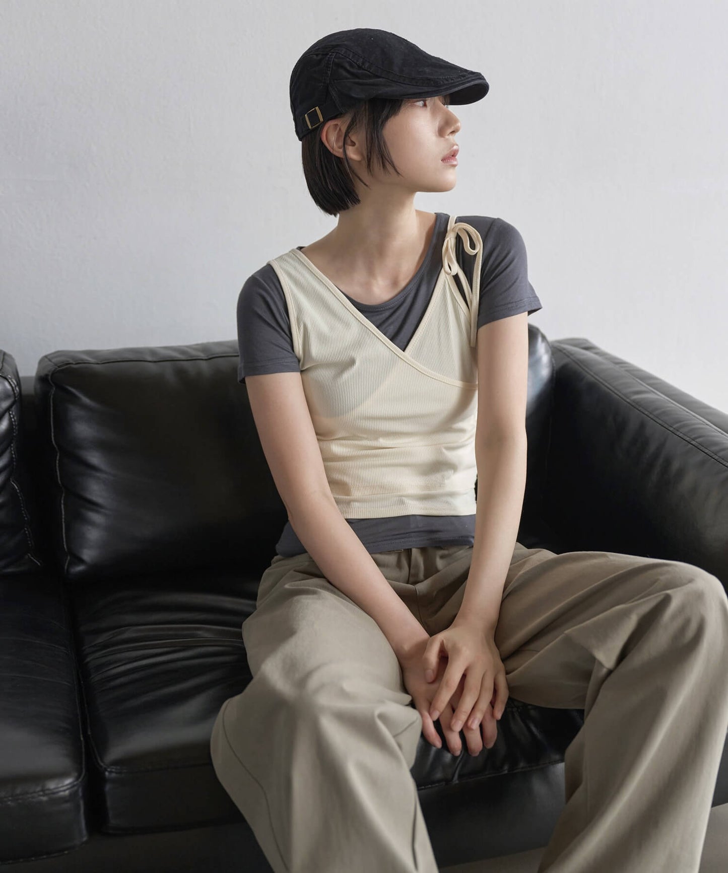 【UNE ORIGINAL】 2WAYユニークラブリーリブキャミソールビスチェ＆インナーTシャツカットソーSET