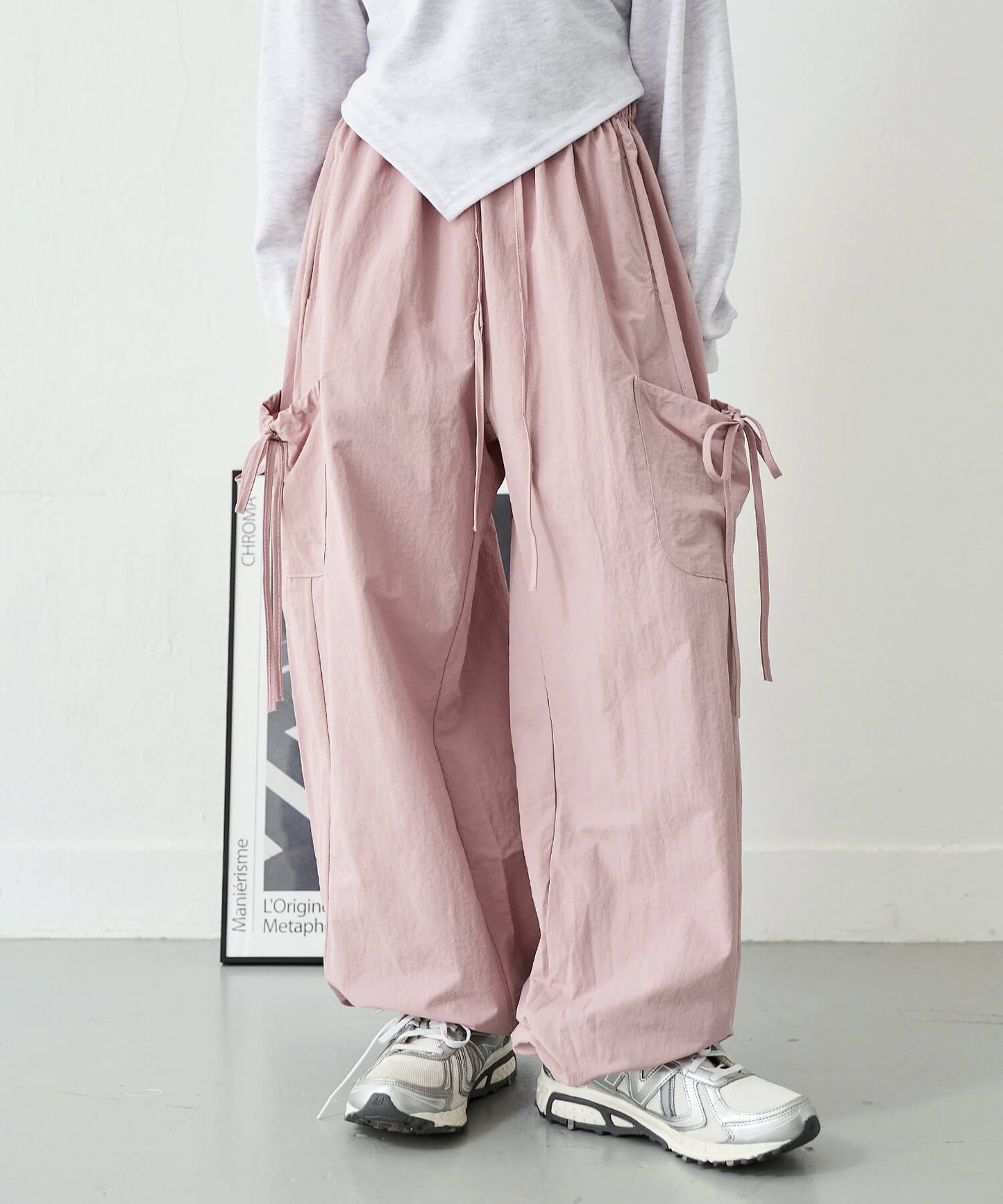 【UNISEX】メンズライクスポーティーカーゴサイドリボンナイロンプルオンパンツ