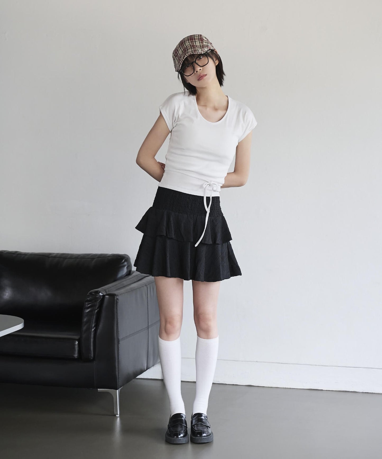 [UNE ORIGINAL]ラウンドネックリボンメイクTシャツカットソー
