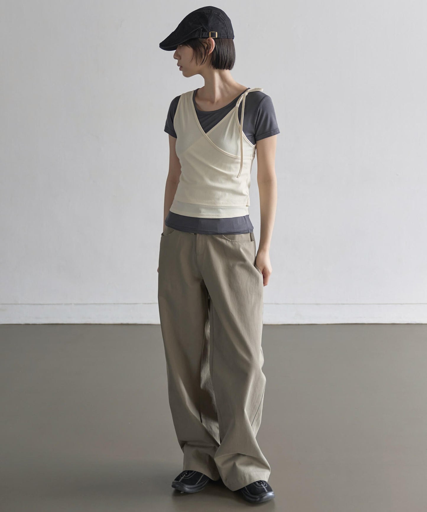 【UNE ORIGINAL】 2WAYユニークラブリーリブキャミソールビスチェ＆インナーTシャツカットソーSET