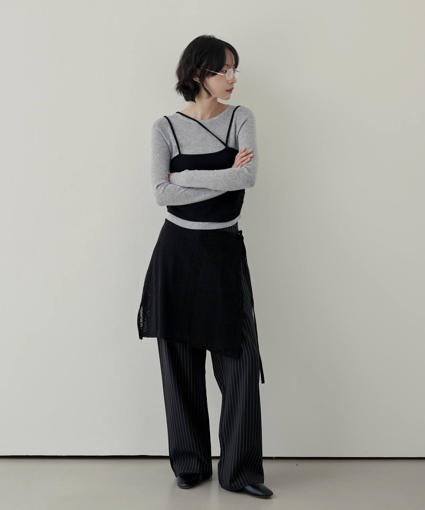 ストライプツーピンタックワイドスラックス