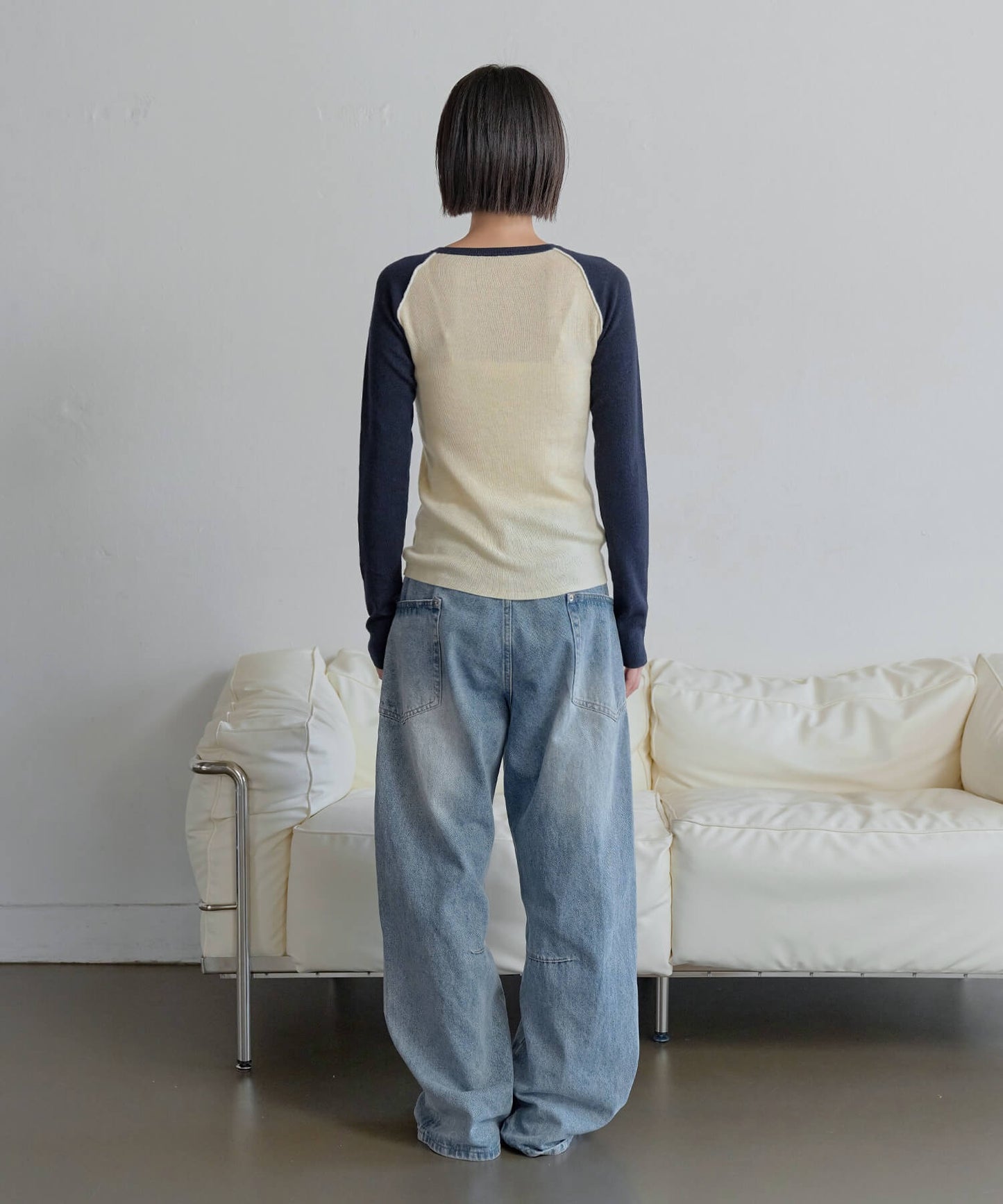 【UNE ORIGINAL】バイカラーラグランシンプルトーンニットTシャツ