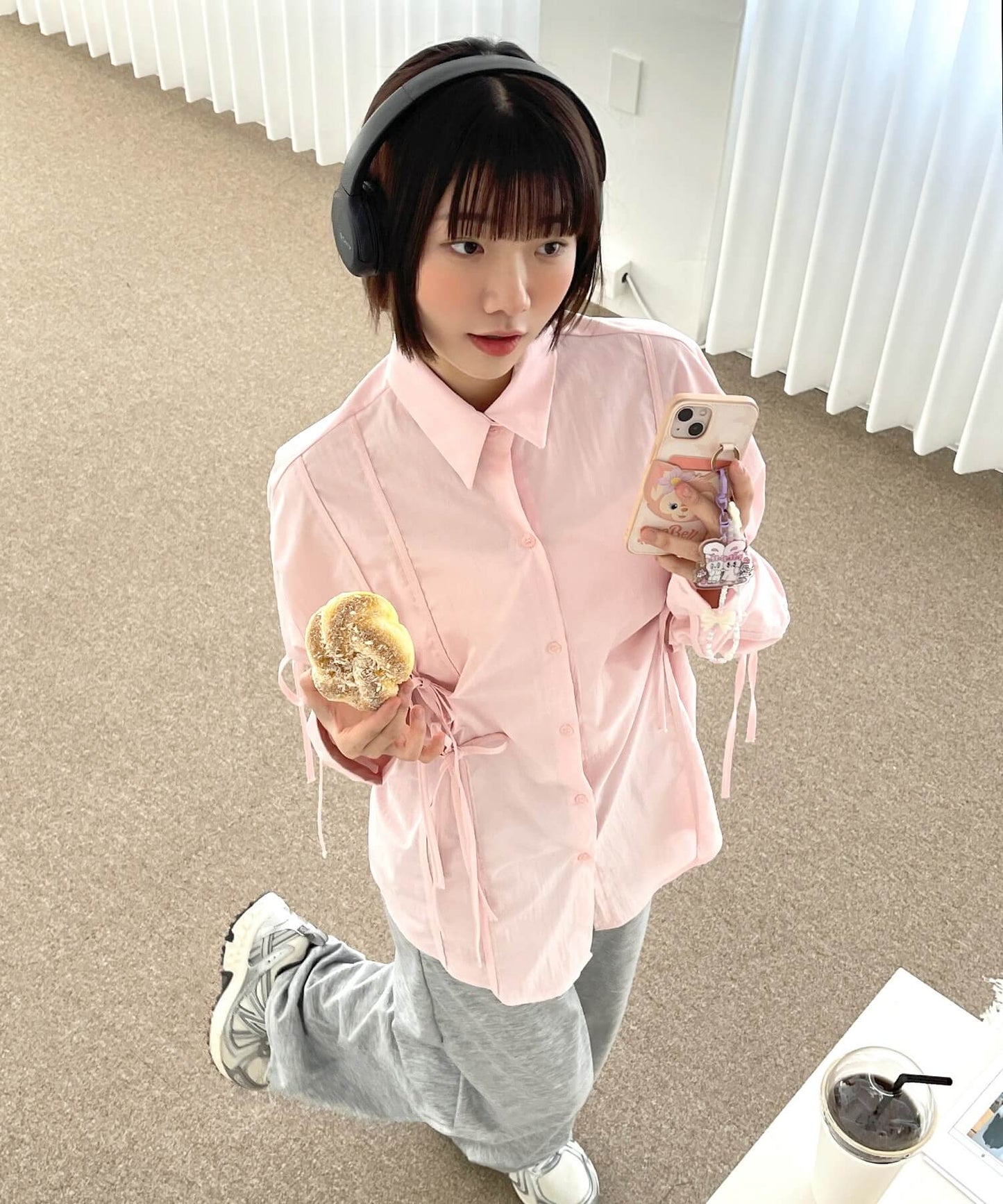 [UNE ORIGINAL]オーバーサイズフロントシャーリングリボンブラウスシャツ