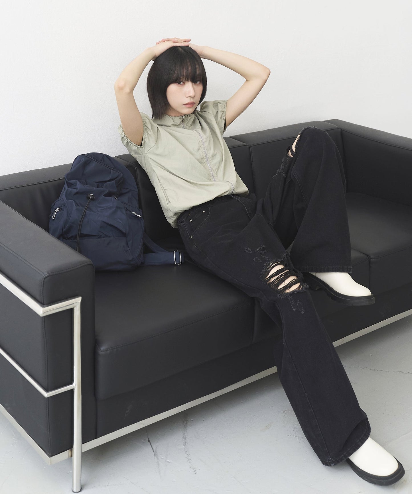 【UNISEX】ビンテージウォッシングダメージワイドデニムパンツ