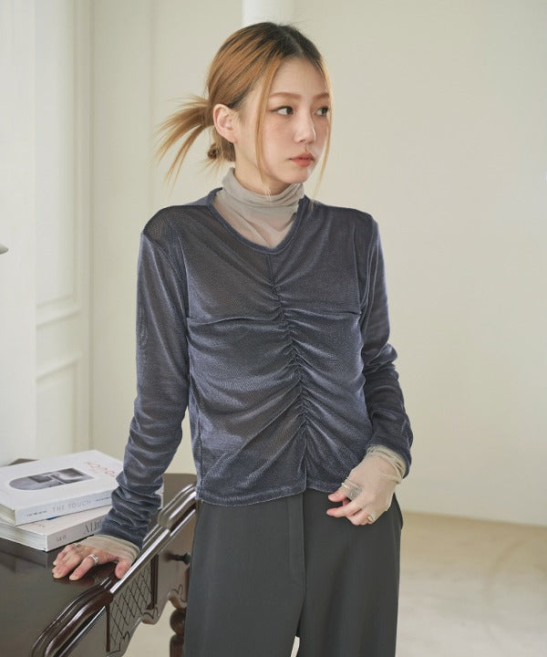 シースルーベルベットシャーリングキラキララメ加工Ｔシャツカットソー