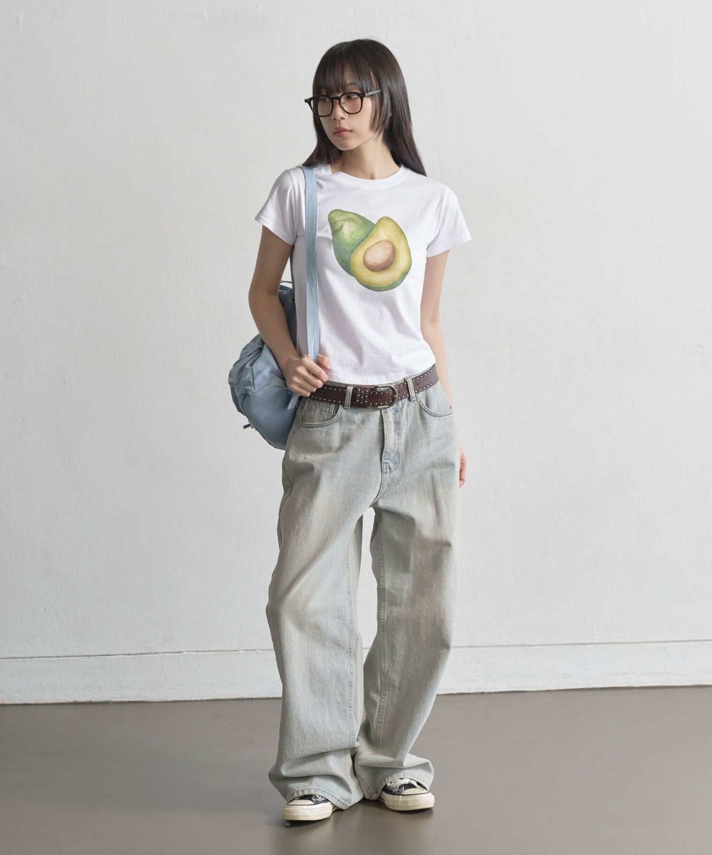 【UNE ORIGINAL】 サイドラウンドスリットフルーツプリントミニチビTシャツカットソー